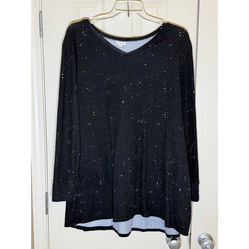 LuLaRoe Elizabeth Top‎ Womens 3XL Black White Splatter Long Sleeve V-Neck EUC